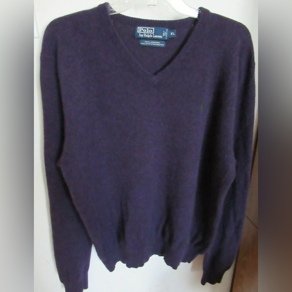 POLO RALPH LAUREN |Vintage 90’s Purple V-Neck Sweater 100% Lambswool ItalianYarn